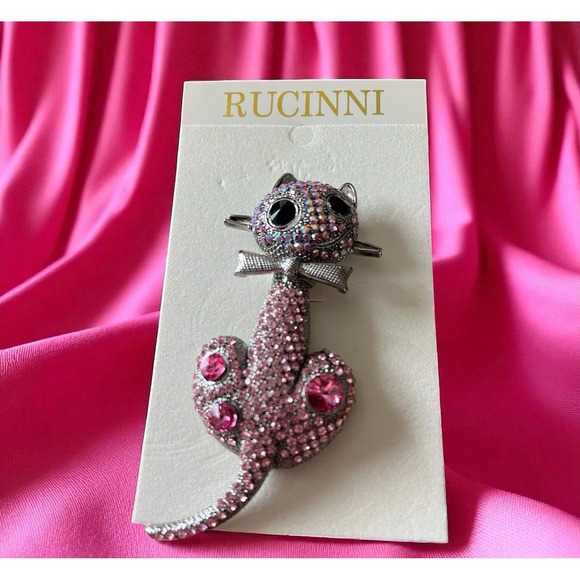 Jewelry - Rucinni Kitty Cat Kitten Brooch Lapel Pin‎ Swarovoski Stellux Crystals Jewelry